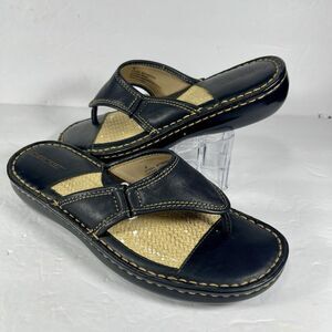 eBay Listing: Cherokee Women's Black Leather Woven Inlay Thong Sandals - Size 8
